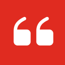 Red background with white quotation marks icon.